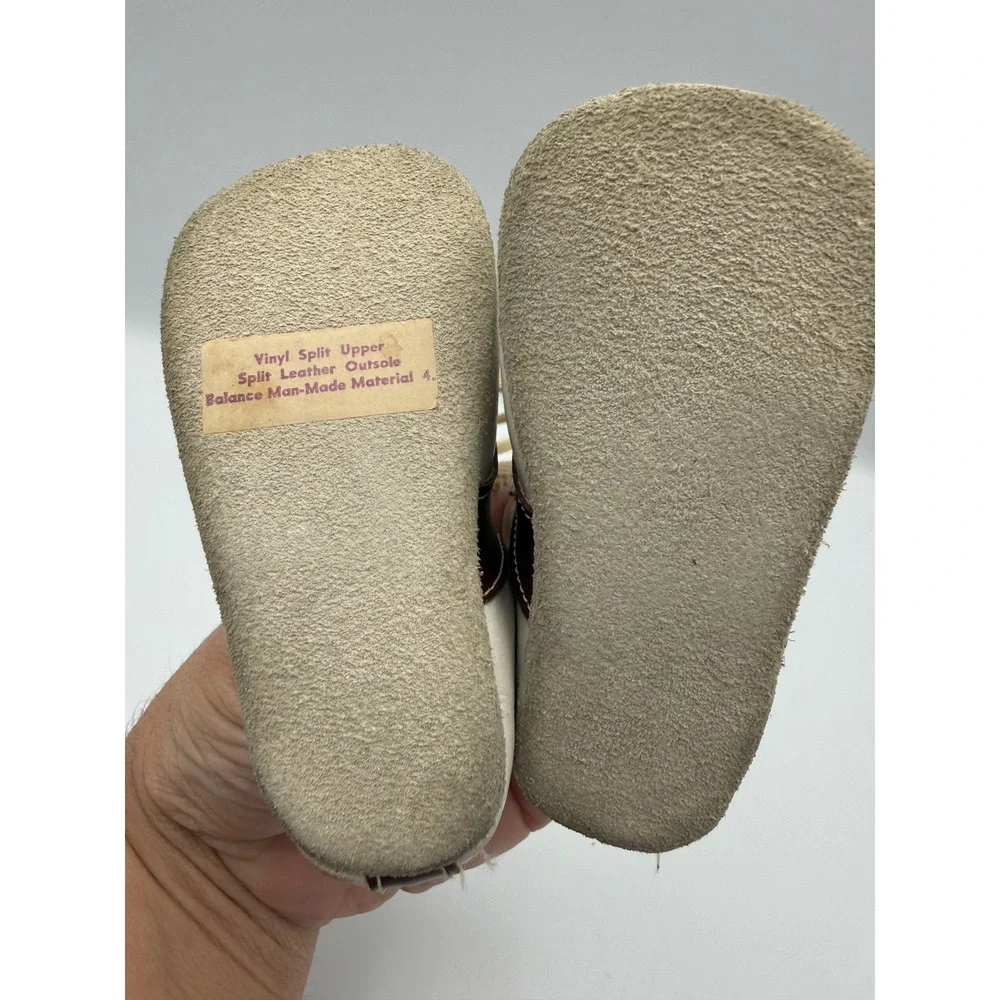 Vintage Wee Walker Baby Shoes White Brown Lace Up Crib Shoes Original Box